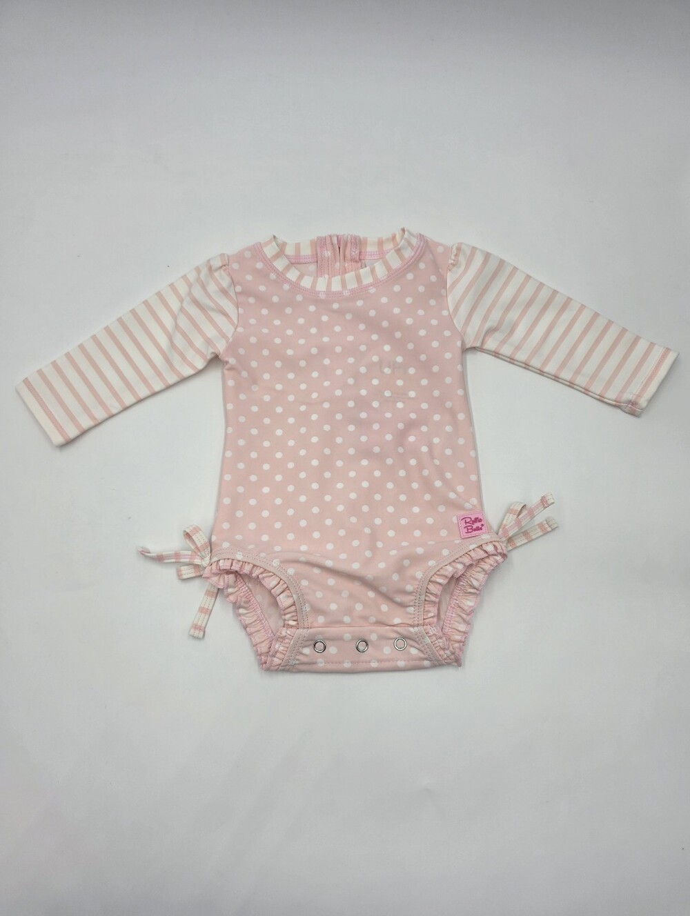 NEW RuffleButts baby girl pink rashguard swimsuit size 3-6 months